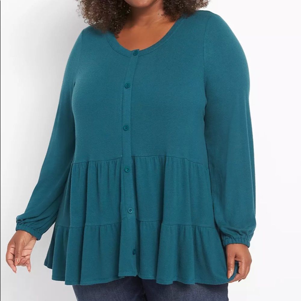 Long Blouson Sleeve Scoop Neck Tier